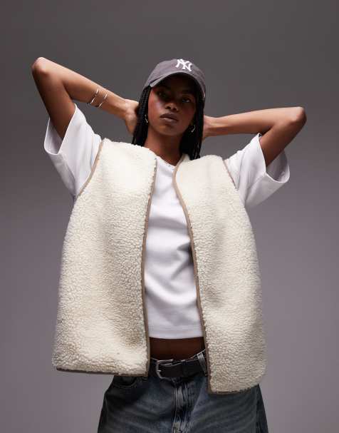 Topshop - Gilet double-face casual in pile borg color écru - view 1