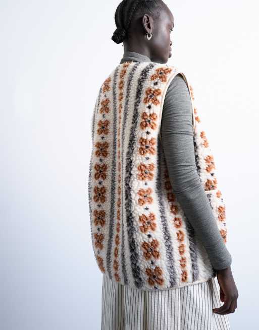 Topshop - Gilet en imitation peau de mouton à imprimé abstrait - Multicolore, 3 de 4