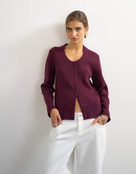 Topshop gilet en maille à col rond couleur mûre - view 1