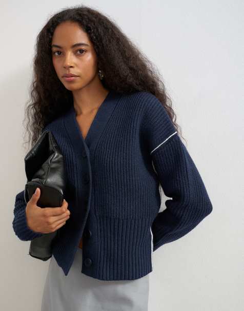 Topshop gilet en maille à col V et boutonnage devant en midnight - view 1