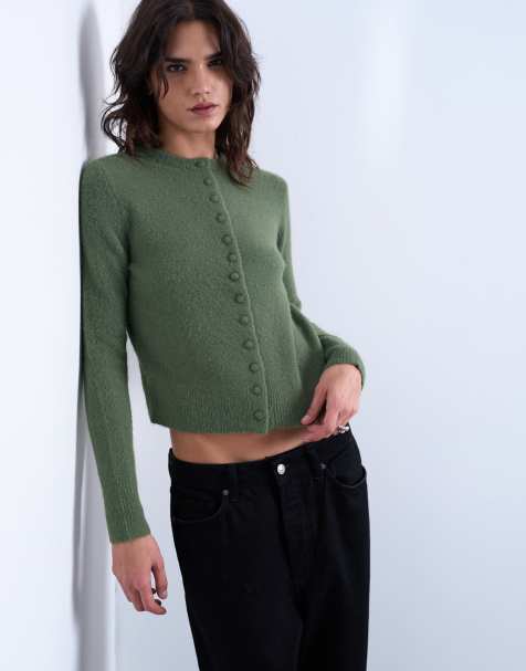 Topshop - Gilet en maille avec boutons dissimulés - Vert - view 1