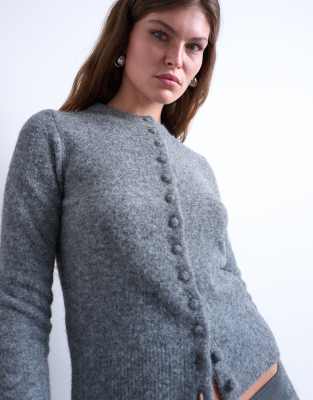 Topshop - Gilet en maille avec boutons recouverts - Gris