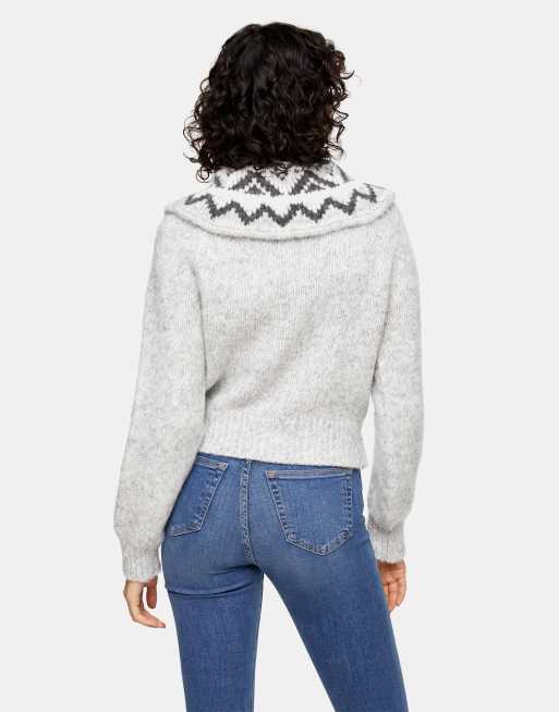 Topshop - Gilet en maille avec col jacquard - Gris, 2 de 4
