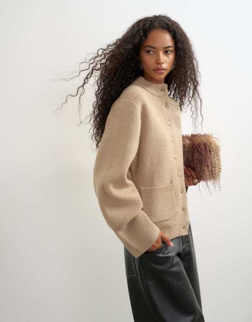 Topshop gilet en maille avec poches devant couleur avoine, 4 de 4