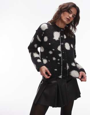 Topshop - Gilet en maille coupe carrée à pois - Noir et blanc-Multicolore