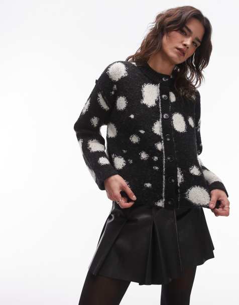 Topshop - Gilet en maille coupe carrée à pois - Noir et blanc - view 1