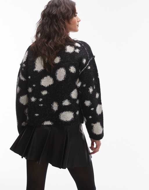 Topshop - Gilet en maille coupe carrée à pois - Noir et blanc, 2 de 4