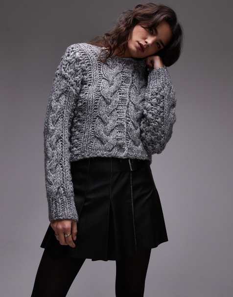 Topshop - Gilet en maille épaisse torsadée tricotée à la main - Gris - view 1