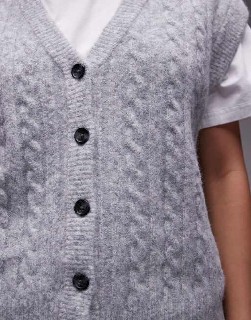 Topshop - Gilet en maille torsadée - Gris, 3 de 4