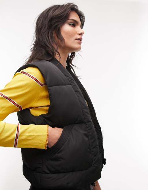 Topshop - Gilet imbottito taglio super corto nero