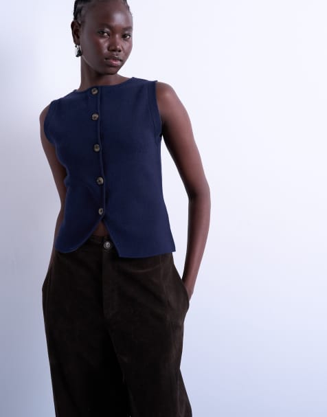 Topshop - Gilet in maglia compatta blu navy - view 1