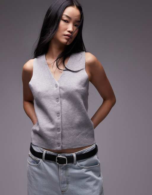 Topshop - Gilet in maglia compatta grigio