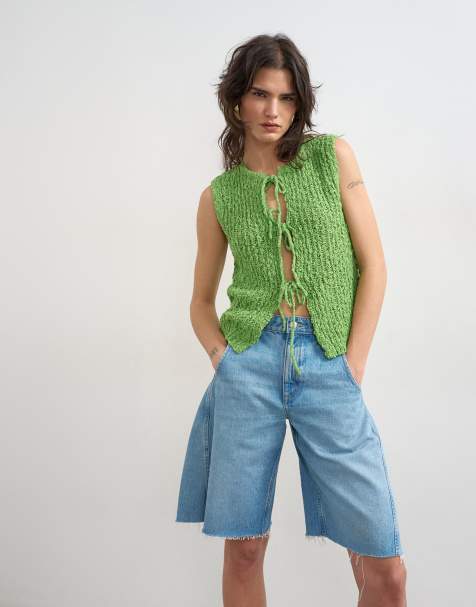 Topshop - Gilet in maglia testurizzata verde allacciato sul davanti - view 1