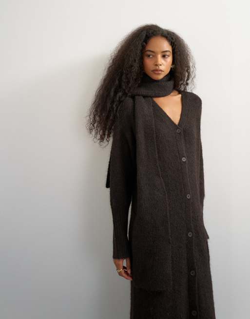 Topshop gilet long en maille avec détail de boutons en tabac, 2 de 4