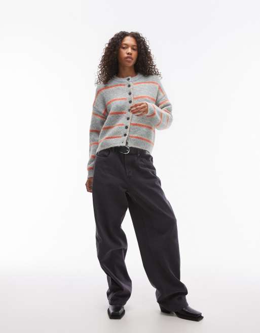 Topshop - Gilet oversize coupe carrée en maille à rayures - Bleu et orange, 2 de 4