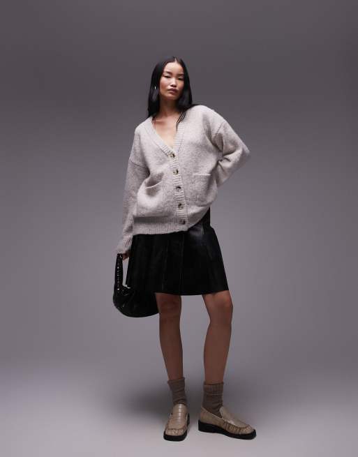 Topshop - Gilet oversize en maille duveteuse à col V et poches - Avoine, 2 de 4