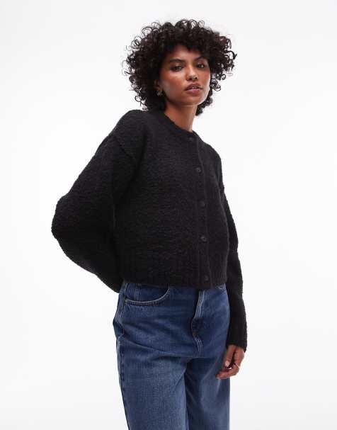 Topshop - Gilet ras de cou en maille bouclée - Noir - view 1