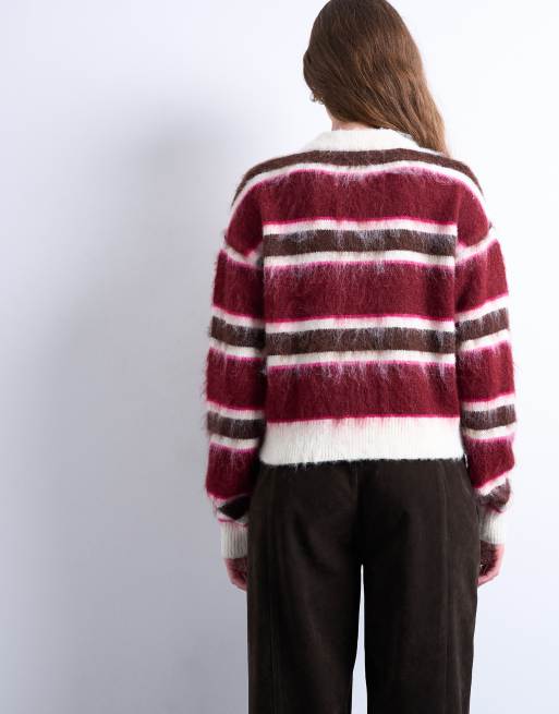 Topshop - Gilet rayé en maille duveteuse - Rose, 3 de 4