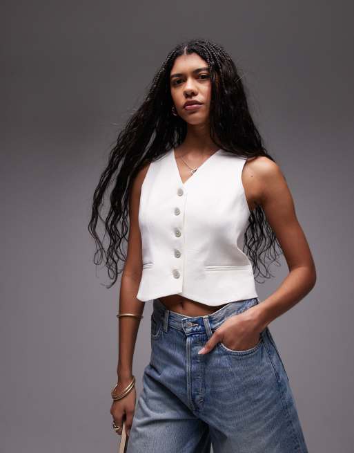 Topshop - Gilet taglio corto bianco con scollo a V