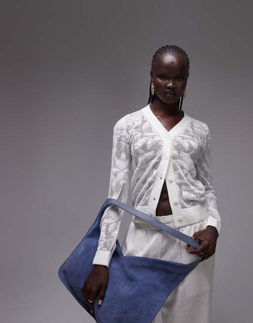 Topshop - Gilet transparent en maille pointelle à motif fleuri - Ivoire