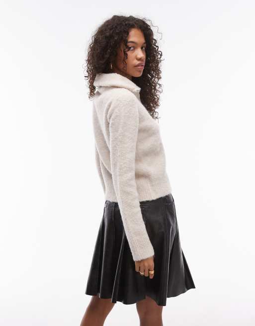 Topshop - Gilet zippé en maille bouclée duveteuse - Grège, 4 de 4