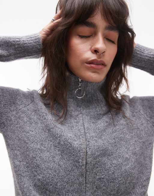 Topshop - Gilet zippé en maille duveteuse - Gris, 2 de 4