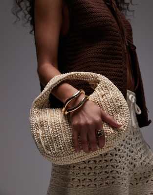 Topshop Topshop Gilly beaded grab bag in beige-Neutral