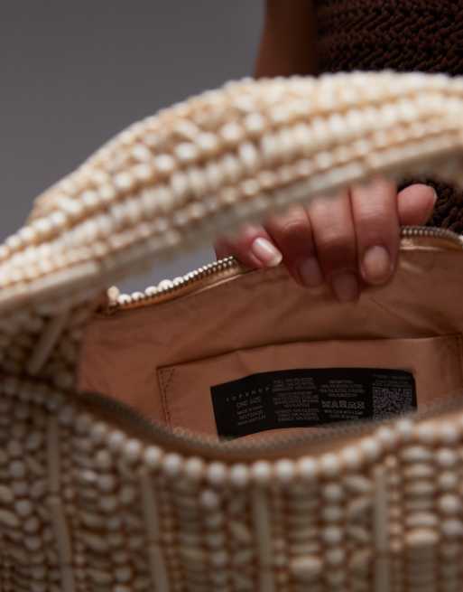 Topshop Gilly beaded grab bag in beige