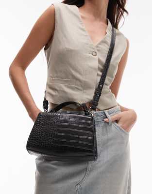 Topshop Gilly croc grab bag in black