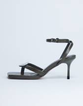 Topshop Gilly heeled toe thong with metal detail in khaki