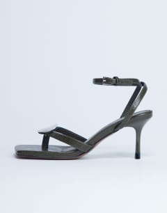 Gilly heeled toe thong with metal detail in khaki