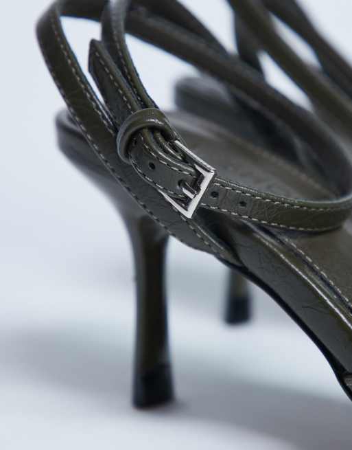 Topshop – Gilly – Zehenstegsandale in Khaki mit Metalldetail und Absatz, 4 von 4