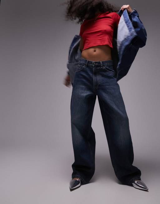 Topshop - Gilmore - Boyfriend jeans met lage taille in donkerblauw