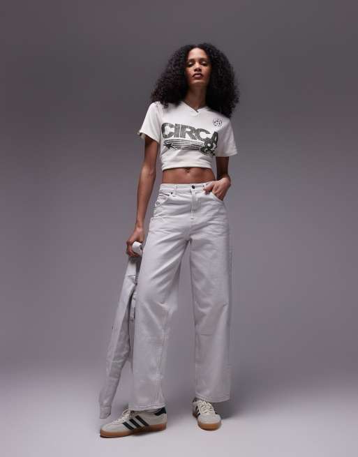 Topshop - Gilmore - Boyfriend jeans met lage taille in gebroken wit