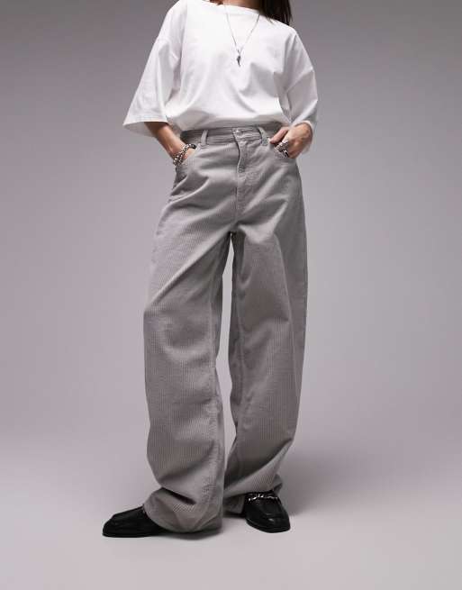 Topshop - Gilmore - Boyfriend jeans van corduroy met lage taille in grijs