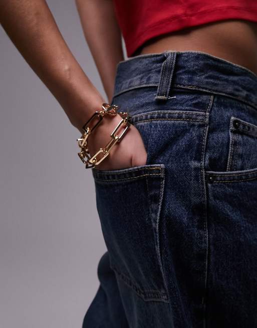 Topshop Gilmore low slung boyfriend jeans in dark blue ASOS