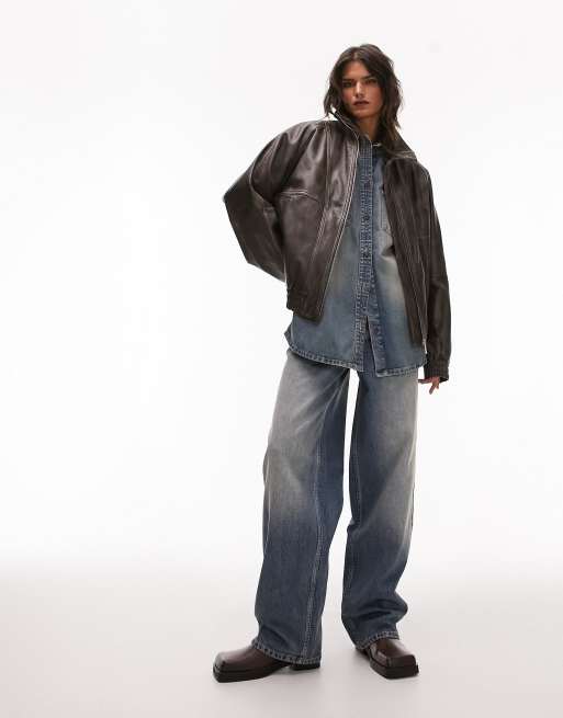 Topshop Gilmore low slung boyfriend jeans in dirty green