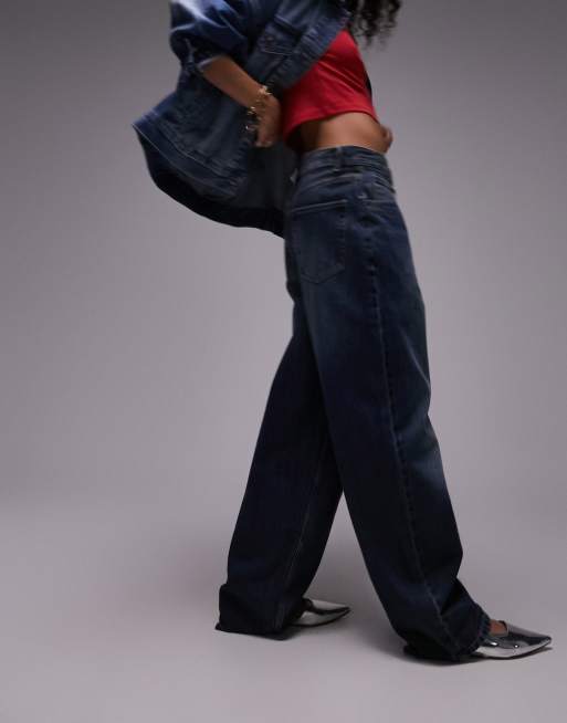Topshop – Gilmore – Mörkblå jeans i boyfriend-modell med låg midja, 4 av 5