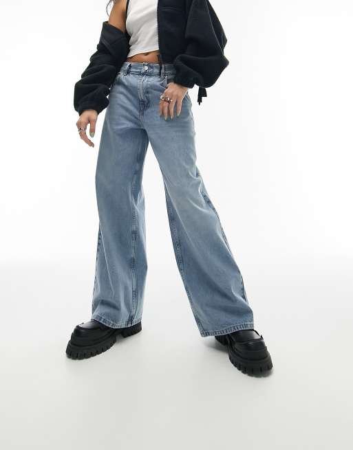 Topshop – Gilmore – Tief sitzende Boyfriend-Jeans in Bleach-Waschung