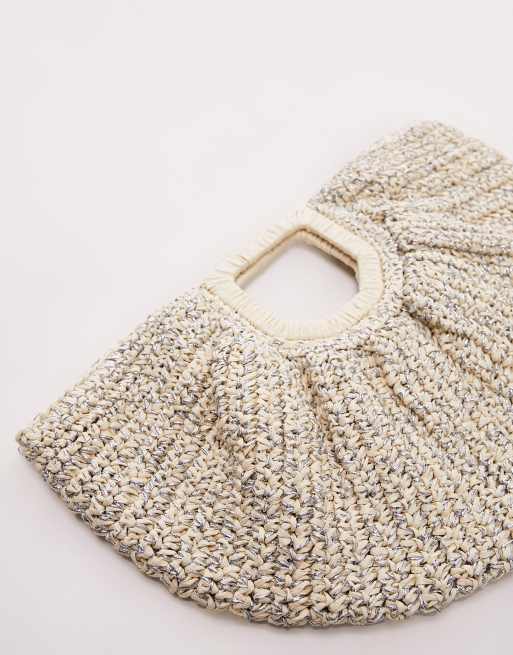 Topshop Gilmour straw grab bag in silver fleck, 3 of 4