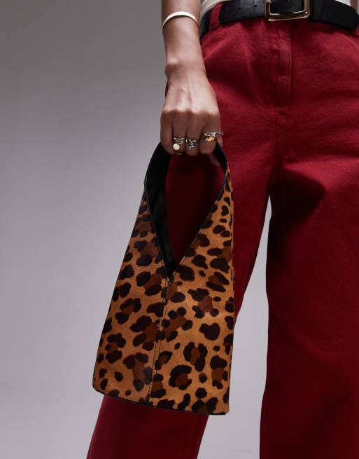 Topshop – Gima – Torebka do ręki ze skóry we wzór w panterkę