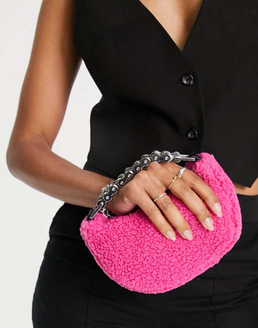 Topshop - Gina - Mini-håndtaske i pink imiteret lammeskind
