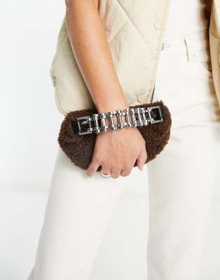Topshop Gina Mini Teddy Grab Bag In Brown