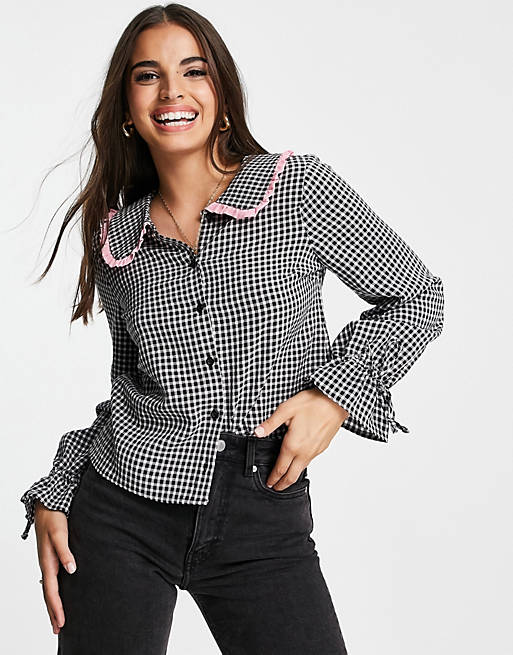  Shirts & Blouses/Topshop gingham contrast collar shirt in monochrome 