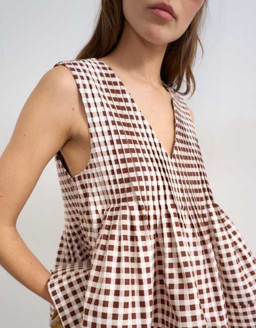 Topshop – Ginghamrutig, a-linjeformad topp med v-ringning och stråveck , 4 av 4