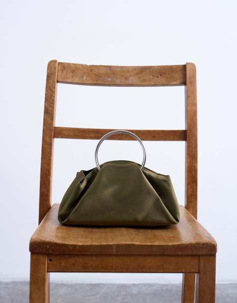 Topshop - Ginny - Borsa a mano color kaki con manici in metallo - view 1