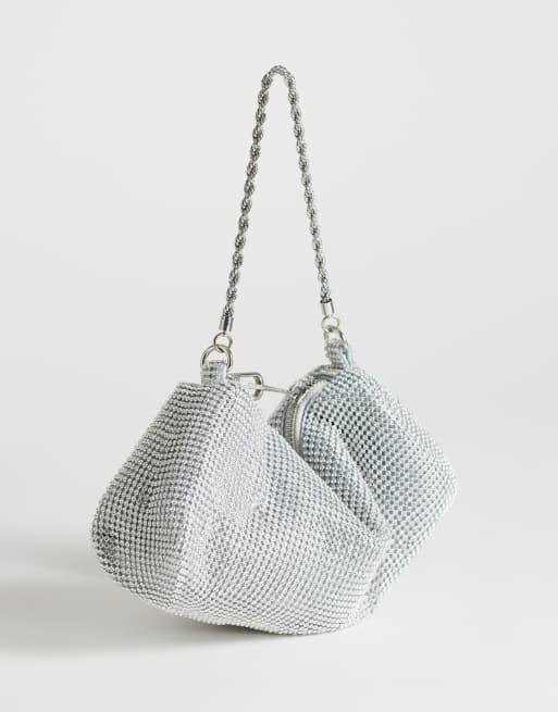 Topshop - Ginny - Borsa a mano con strass color argento