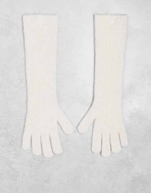 Topshop - Ginny - Guanti premium in maglia a coste di misto alpaca color crema