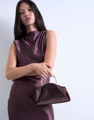 Topshop - Ginny - Handtasche in Schokobraun mit Metallgriff-Brown