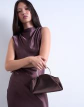Topshop Ginny metal handle grab bag in chocolate
